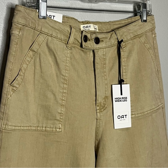 OAT High Waisted Wide Leg Khaki Pants Women 10/30 Tan Pockets NWT Loose Fit - Picture 4 of 10